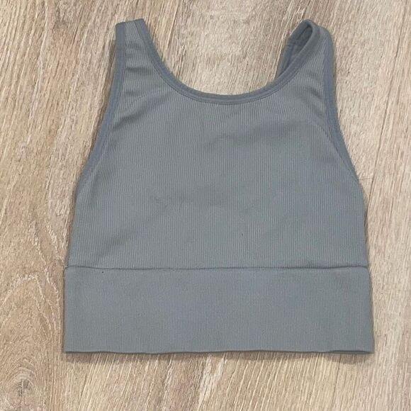 Victorias Secret Sport Gray Ribbed Crop Top Rounded Neck Sports Bra Womens Small - Picture 1 of 7